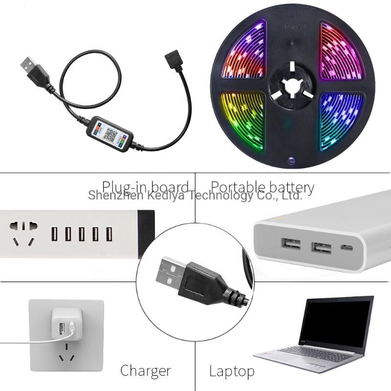 Hot-Selling 5m 10m Waterproof Flexible Music TV LED Strip Waterproof 5V USB Powered Bt APP Control 5m 150LED SMD5050 RGB LED Strip Light for Home Decoration