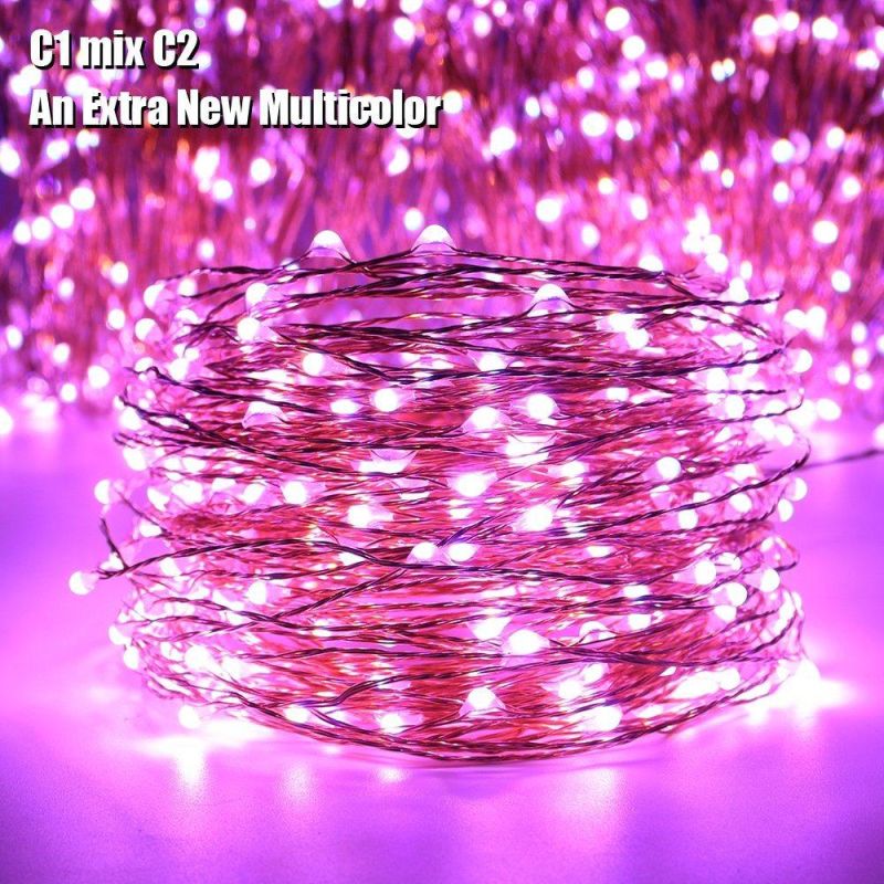 Dual-Color LED String Lights, 33 FT 100 LEDs Plug in Copper Wire 8 Modes Dimmable Fairy Lights with Remote Timer