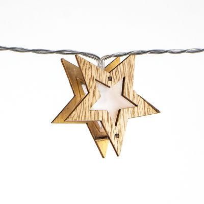 Warm White Wooden Star LED Fairy String Light for Home Holiday Decor