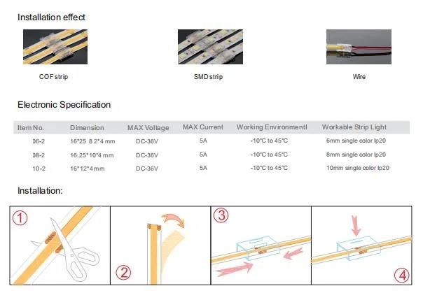 6/8/10mm Seamless Crystal Solder-Free Quick Connector for COB LED Strip