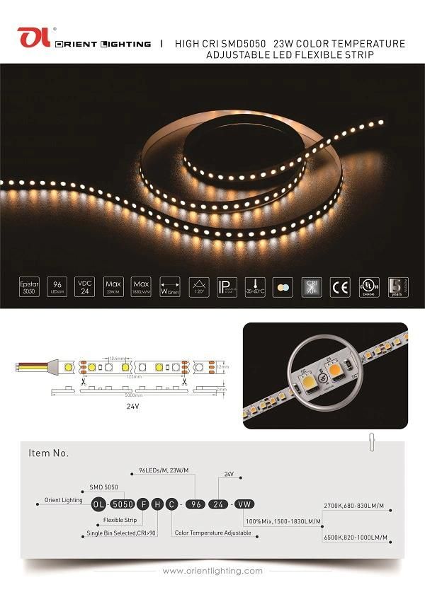 UL Ce Epistar 5050 Variable White Color IP20 Waterproof LED Strip Light