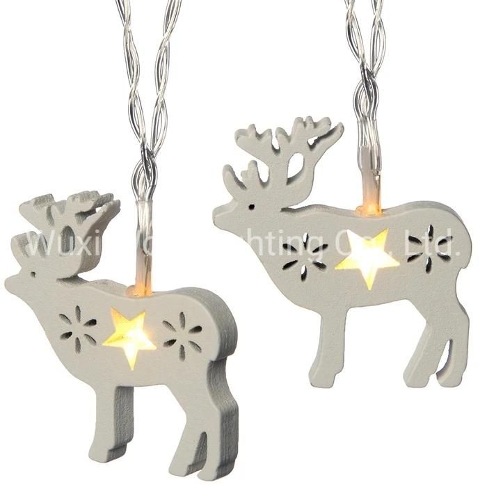 Reindeer Light String Christmas Decoration with 10 Warm LED Wood - White