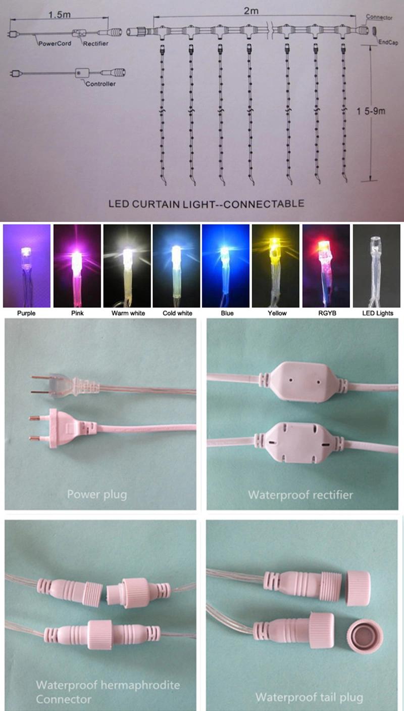 Quality High Brightness Connectable Waterproof Customizable LED Color Optional Curtain Twinkle Lights with Copper Wire