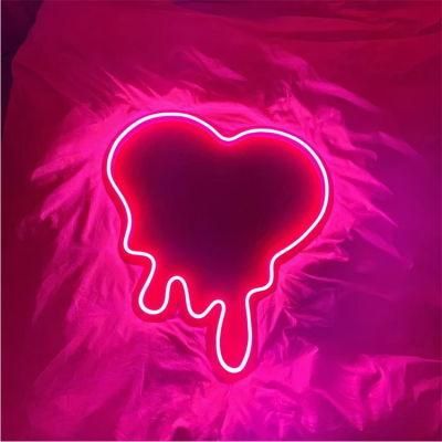Acrylic and Silicon LED Neon Tube Material Colorful Melting Heart Flexible LED Neon Sign Logo