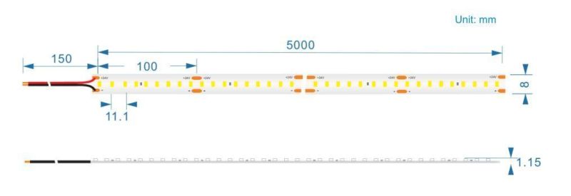 24V DC 200lm/W High Efficiency Double Side PCB 2835 LED Strip