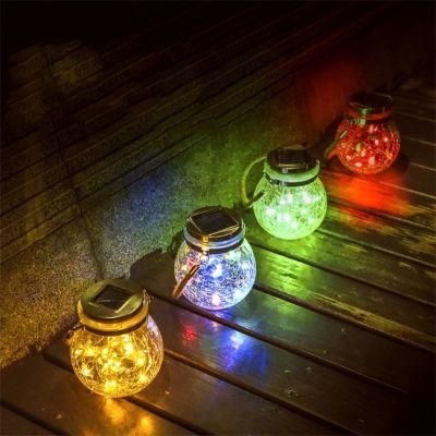 Amazon Hot Sale Solar Powered Mason Jar Lights Warm Light Crack-Like Glass Bottle Garden Decorative Lights