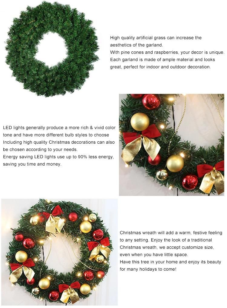 Decoration Plastic Flower LED Christmas Garland with LED Lights Artificial Green Wreaths