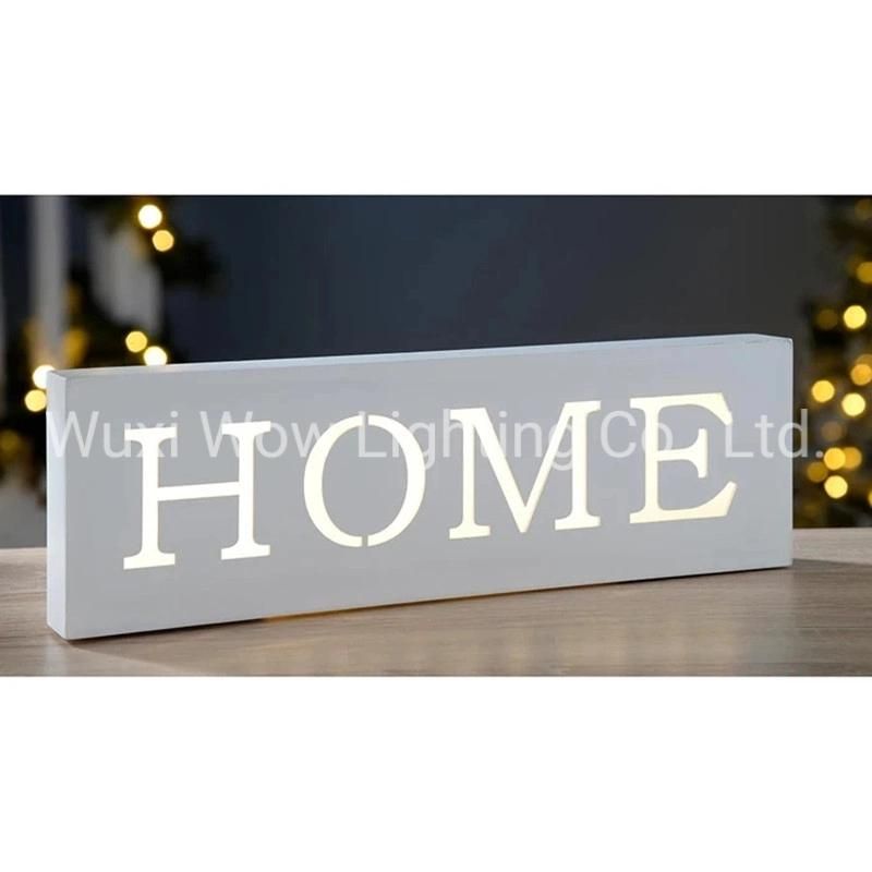 LED Christmas Sign Decoration Wood 38 Cm - White - Home