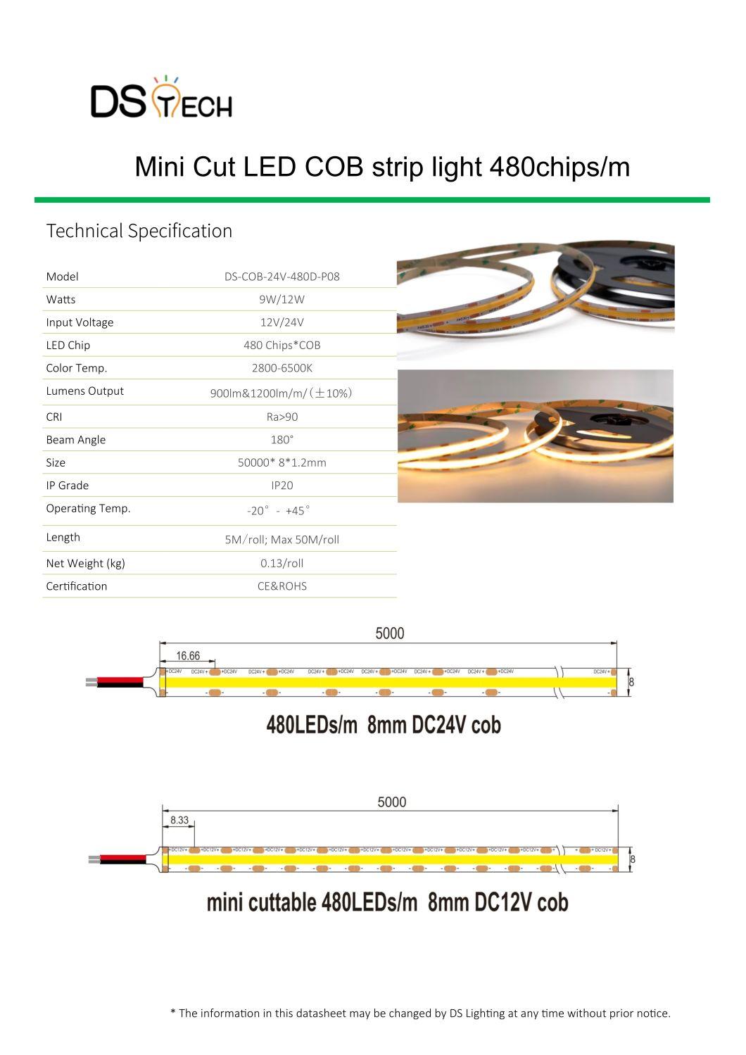 ETL DOT Free LED Fcob Strip Light Cut Size 8.33mm