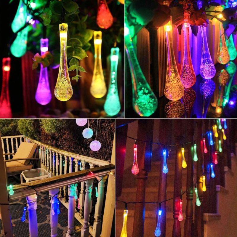 LED Outdoor Water Drops Solar Lamp String Lights for Christmas