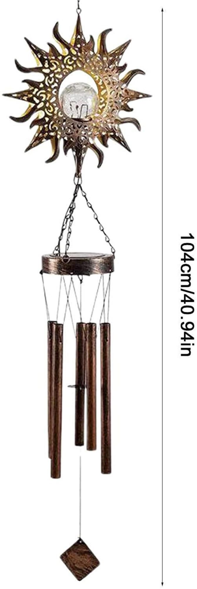 Solar Wind Chimes with Lights, Outdoor Wind Chimes for Patio Decoration, Large Retro Metal Chimes with Broken Glass Balls, Stars, Moon Wyz18491