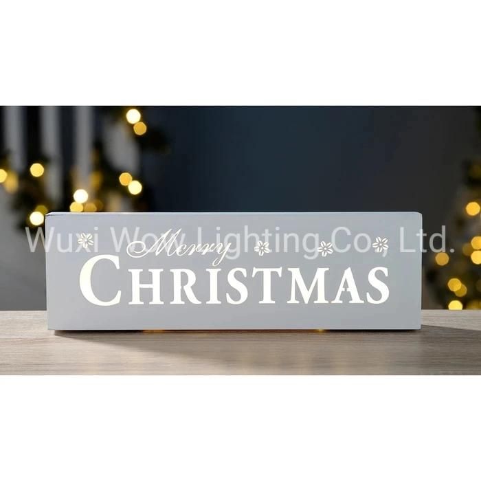 LED Merry Christmas Sign Decoration Wood 38 Cm - White