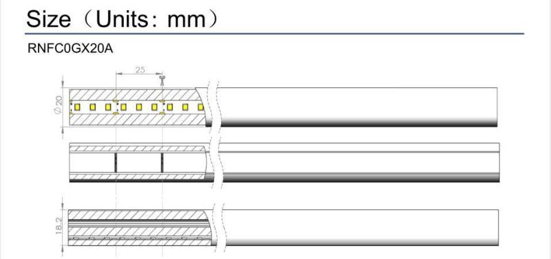 Beam Angle 270 Degrees 20mm Diameter DC12V/DC24V 2835 Flex Neon LED Strip