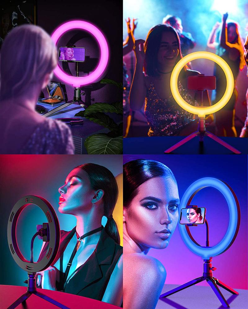 10′′ 26cm RGB Ring Light with Phone Clip Kit Camera Photography Video Selfie RGB LED Ring Light for Mobile Phone