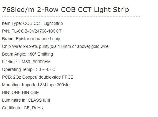 CCT COB LED Stirp 768LED/M 2-Row COB CCT Light Strip