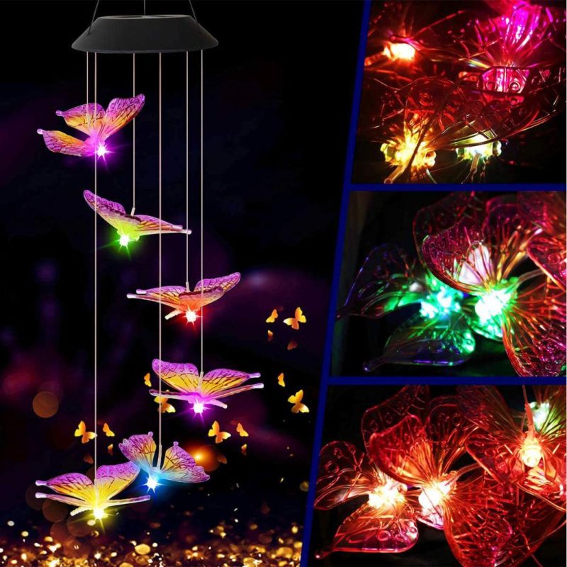 Romantic Solar Powered LED Butterfly Wind Chime Light Color Changing Garden Patio Porch Garden Home Garden Dé Cor Chime Decoration Wyz18487