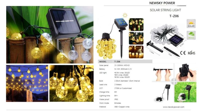 Customized IP65 200 LED Solar Fairy Lights Outdoor String for Porch Deck Backyard Lawn Pergola