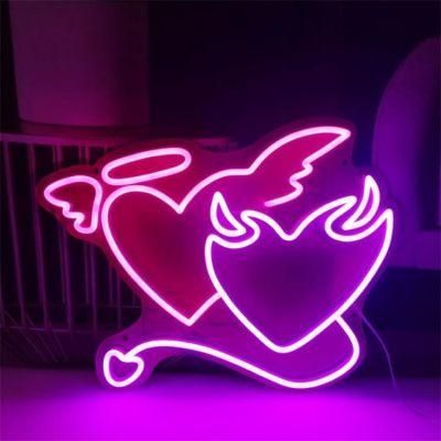 Programmable Colorful Custom LED Flexible Angel and Demon in Love Heart Neon Sign with Dimmer
