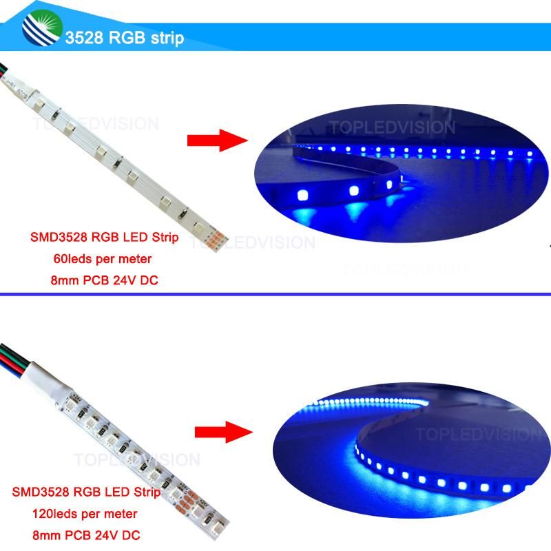 Decorative Commercial Lighting 120LEDs 15W/M RGB Color LED Strip 3528