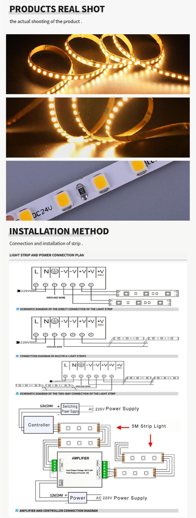 High Bright 24V Thin LED Tape 5mm Flexible Warm 120LED 2835 LED Strip Light