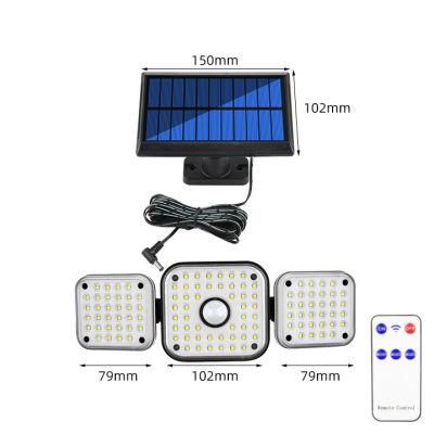 3 Head Adjustable 270 Angel Outdoor LED Motion Sensor Remote Control Security Solar Wall Light