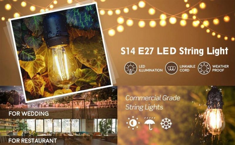 Outdoor Waterproof S14 LED Bulb String Light with 15m 15bulbs