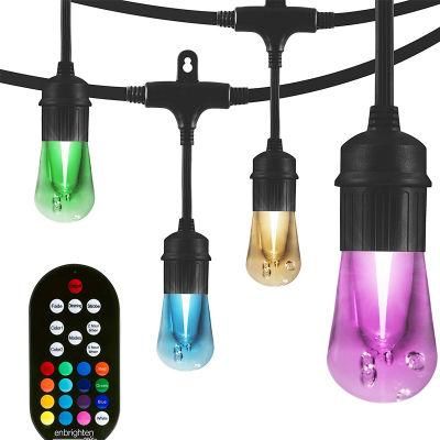 48FT Color Changing Outdoor RGB Cafe LED String Lights with 16 S14 Shatterproof Bulbs
