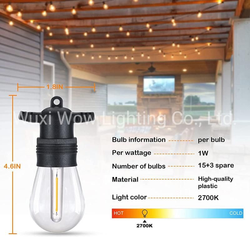 Outdoor Light Mains Powered 48FT LED S14 Garden Festoon String Lights Patio Fairy Lights Weatherproof Dimmable for Garden