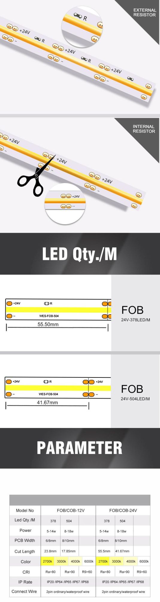 COB LED Strip Light High Density 360 LED Flexible Dotless LED Flexible Strip