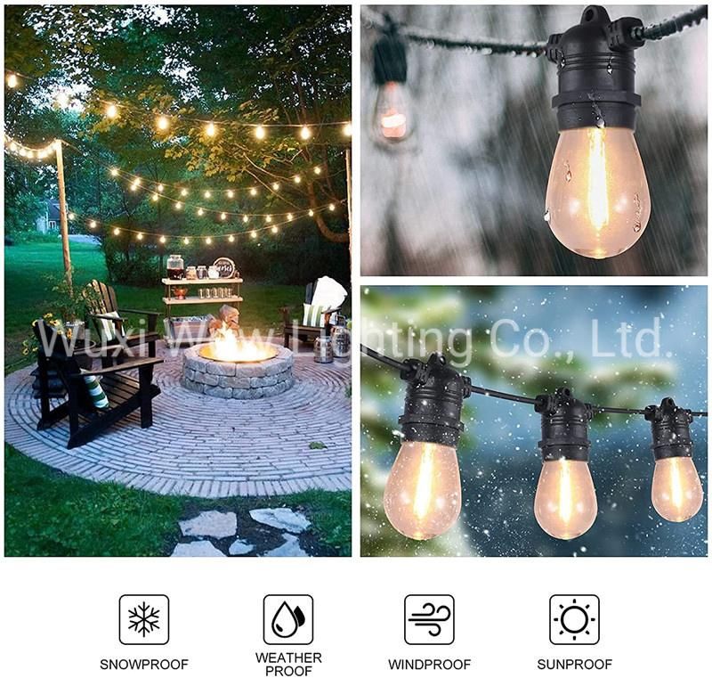 48FT LED Outdoor String Lights Mains Powered Dimmable Commercial Grade Weatherproof Outdoor Festoon Light