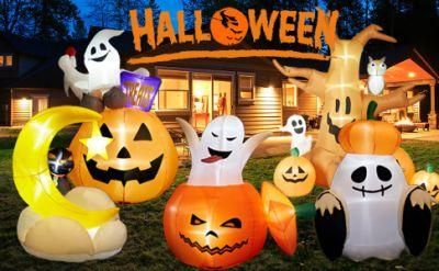 Halloween Inflatable Yard Decor, Blow up Lighted Ghost and Pumpkin Decoration Light
