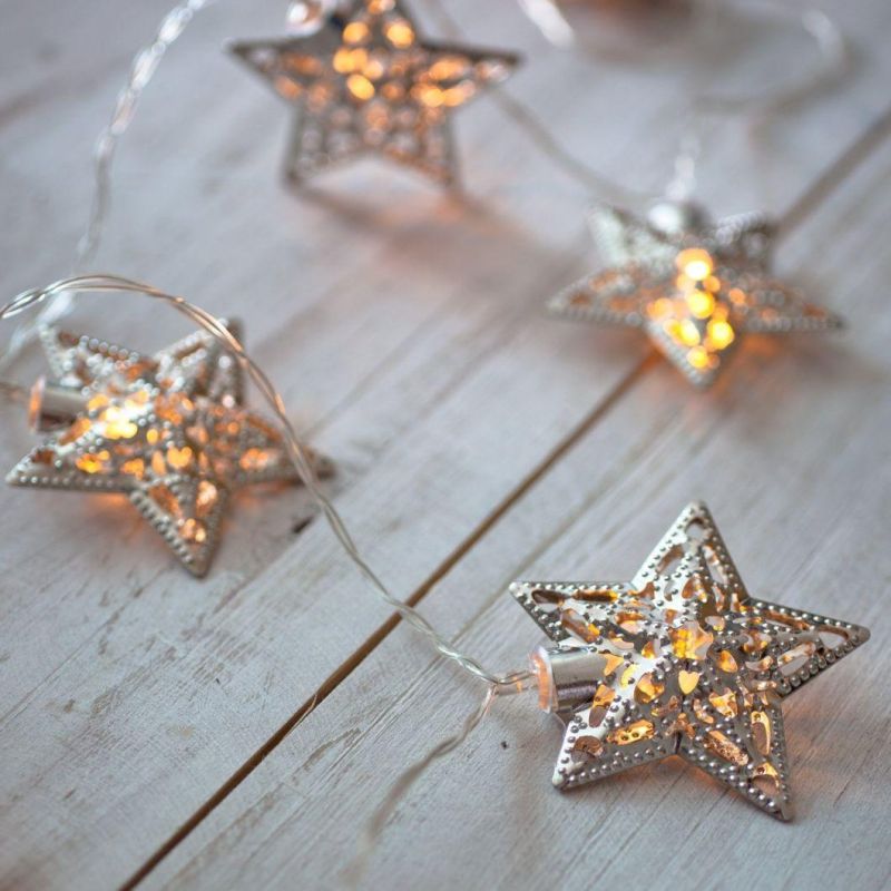 10 Warm White LED Metal Star Battery Fairy Light