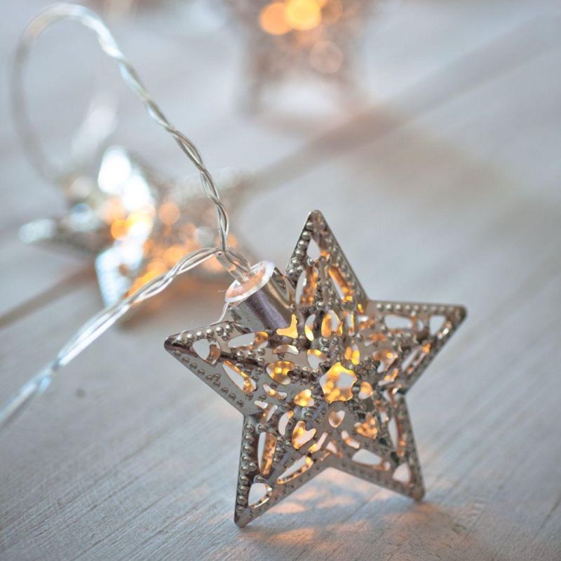 10 Warm White LED Metal Star Battery Fairy Light