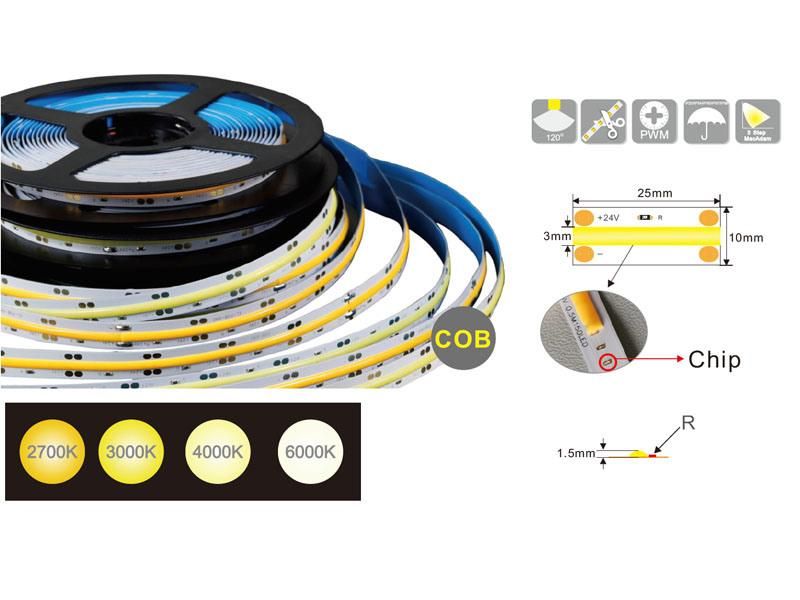 High Efficency 3000K 6000K Color Temperature Flexible COB LED Strip for Linear Light
