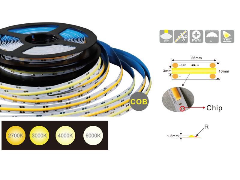 High Efficency 3000K 6000K Color Temperature Flexible COB LED Strip for Linear Light