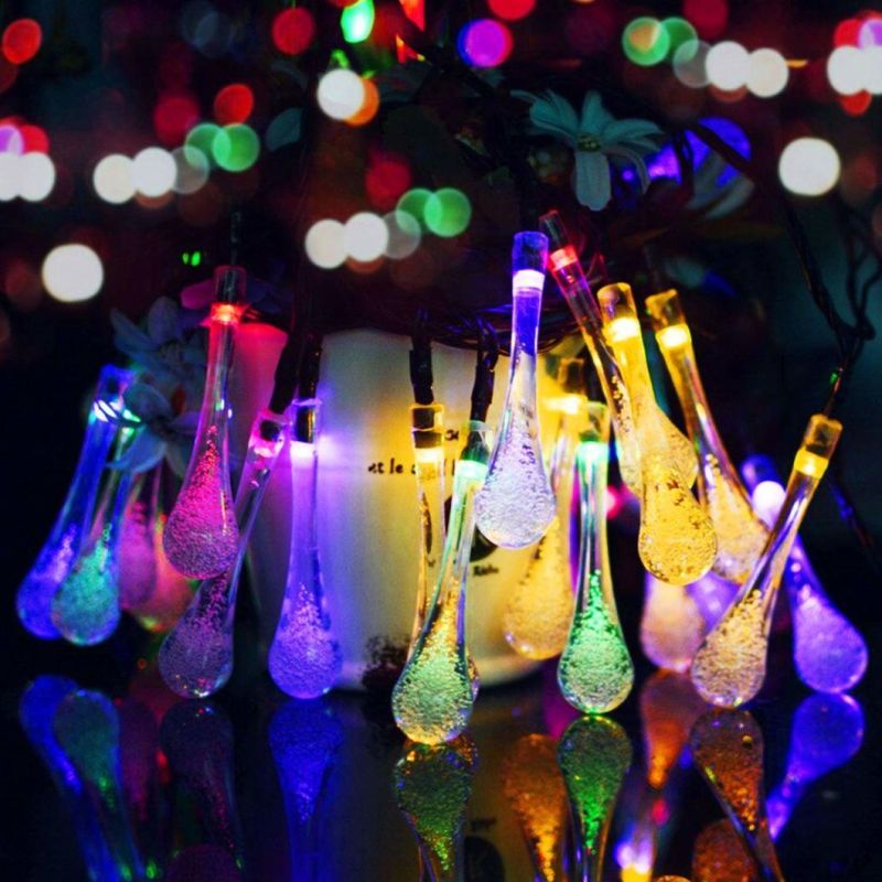 LED Outdoor Water Drops Solar Lamp String Lights for Christmas