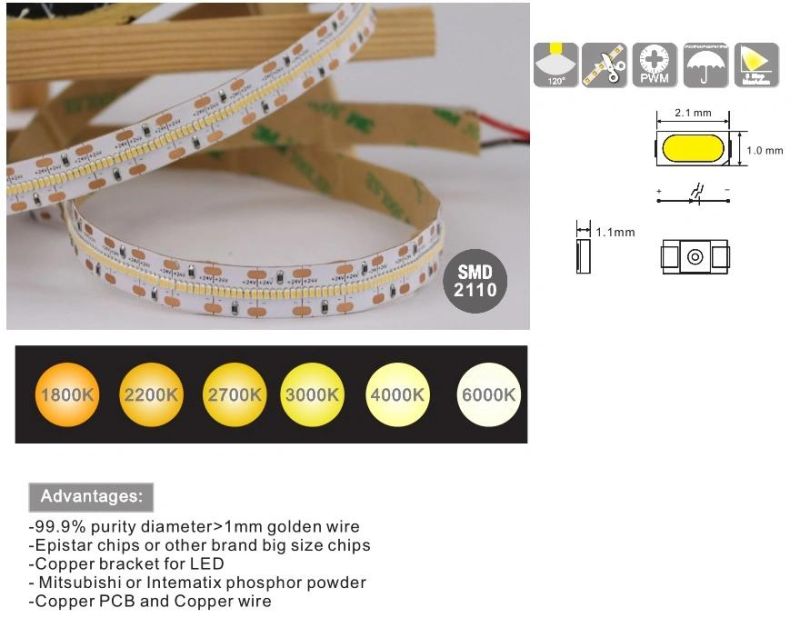 LED Strip SMD2110 120LEDs/M 6W Warm/White Flexible LED Light Strip