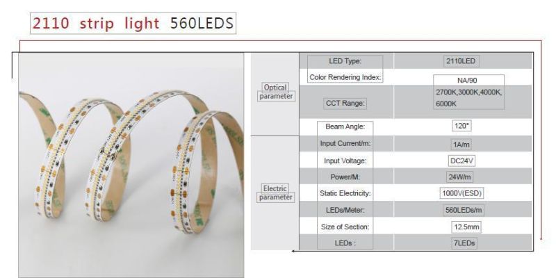 Manufactor Direct Sell SMD LED Strip Light 2210 560LEDs/M DC24V for Home/Office/Building