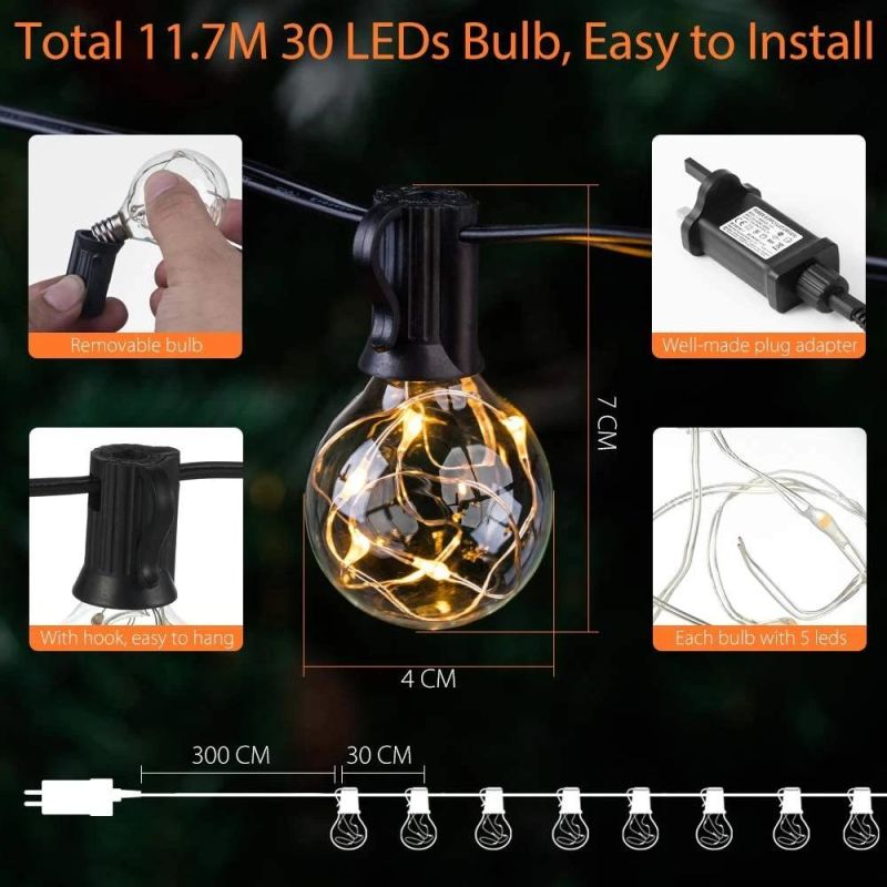 G40 Globe Patio String Light with 25 Bulbs for Bistro Pergola Tents Market Cafe Gazebo Party Decor