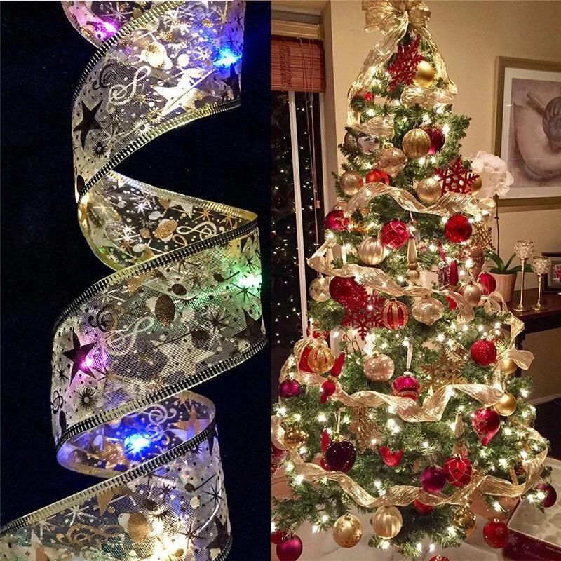 1m/2m/5m Christmas Decoration LED Ribbon Lights Color Bronzing Ribbons