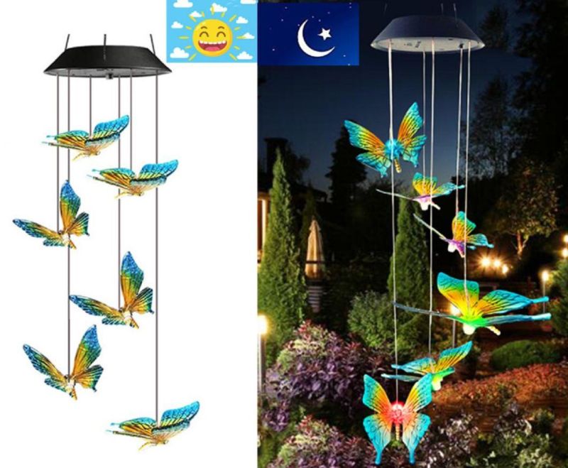 Solar Wind Chime Light Color Changing Butterfly Solar Chimes Outdoor Decoration Lights Wind Chime Solar Lamp Wyz18493