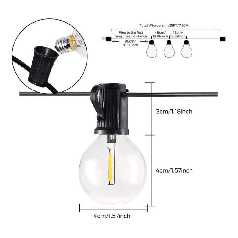 Festoon Cafe Light for Outdoor Patio Vintage Customized 7W E17 Clear St40 Edison Light Set