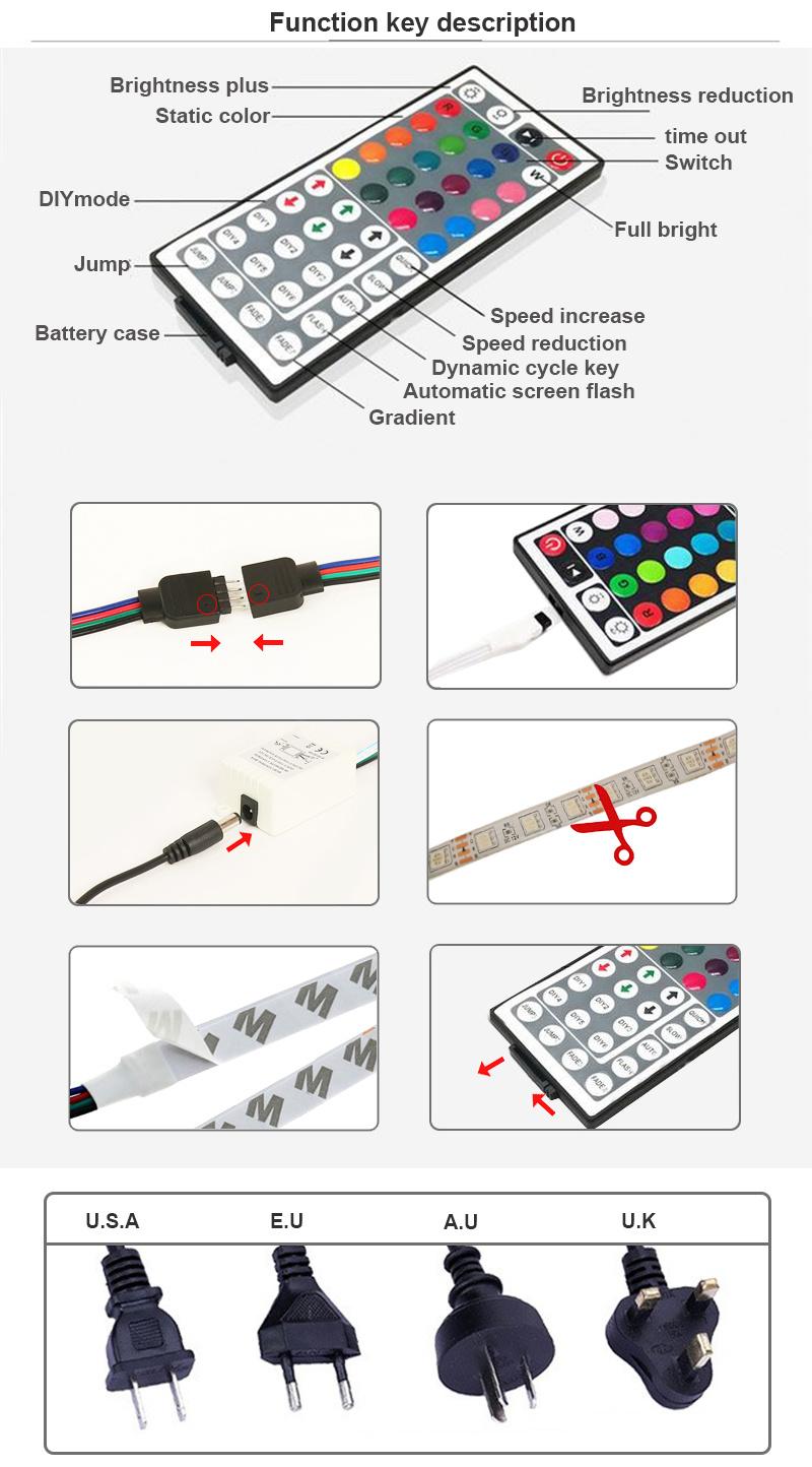 DC12V 5050SMD LED 44keys IR Remote Control LED RGB Strip Light