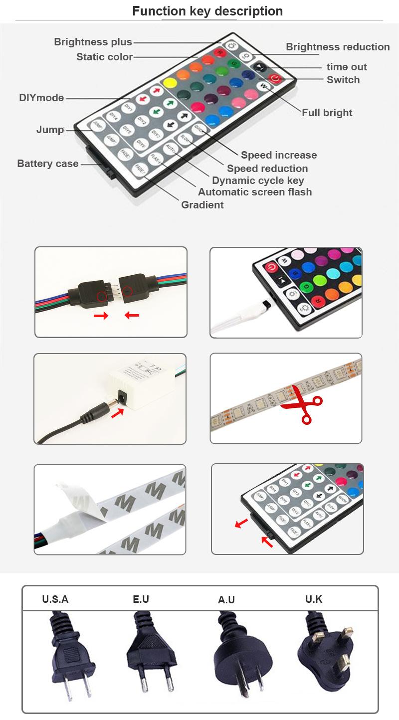 DC12V 5050SMD LED 44keys IR Remote Control LED RGB Strip Light