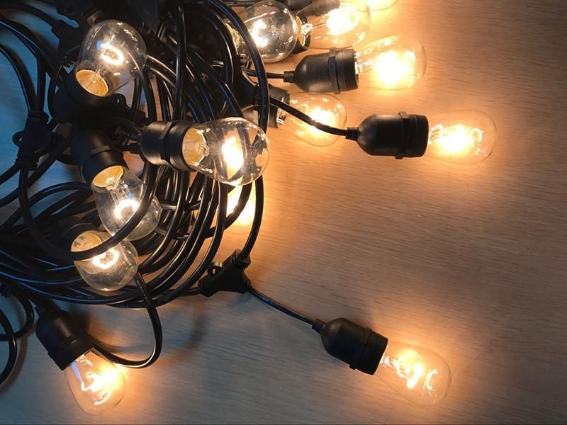 Christmas Decoration Waterproof Fairy Lights Round Flat Rubber Cable E27 Sockets Outdoor Globe LED Patio String Lights
