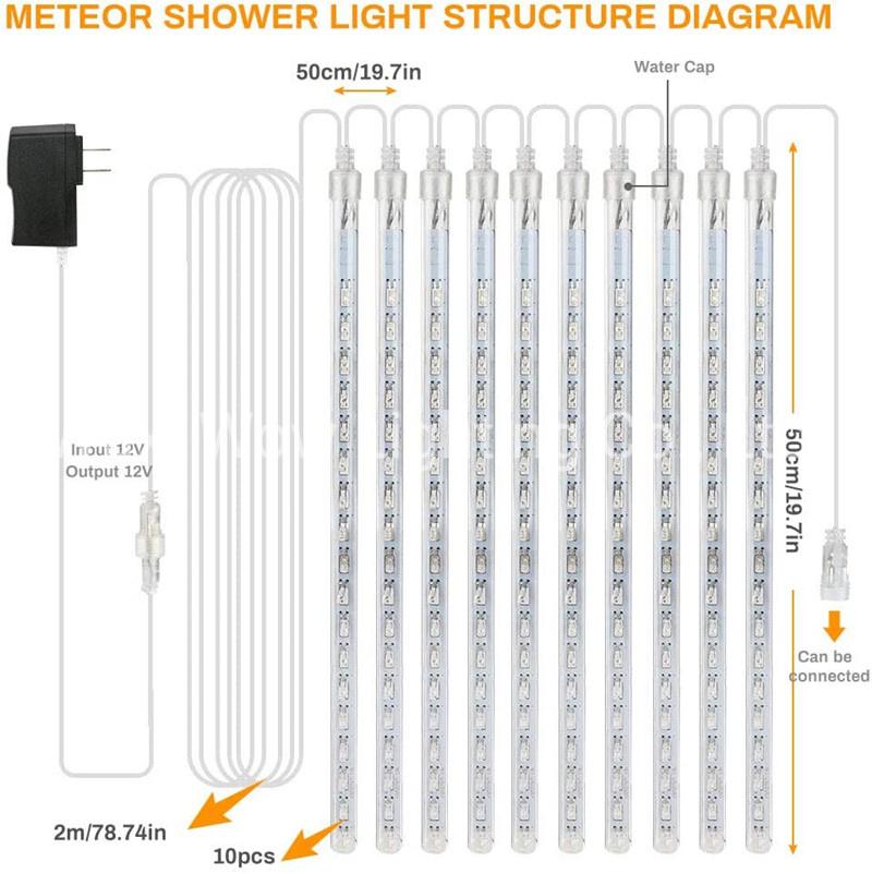 10PCS LED Meteor Shower Light 50cm 360 Falling Rain Lights Raindrop Strip Lights Cascading Lights Icicle Snow Falling Drop Light for Mother′s Day Xmas Trees