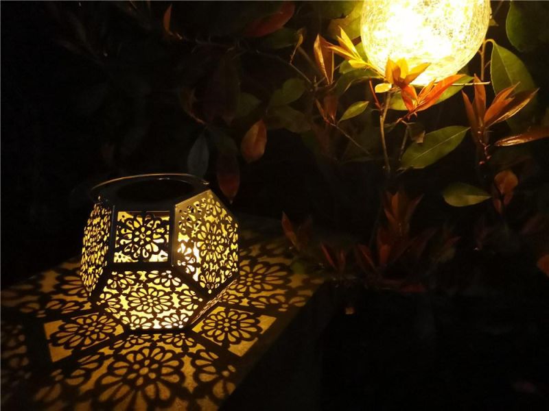 Steel Art Hollow out Round Lantern Hanging Decoration Light LED Solar Christmas Light