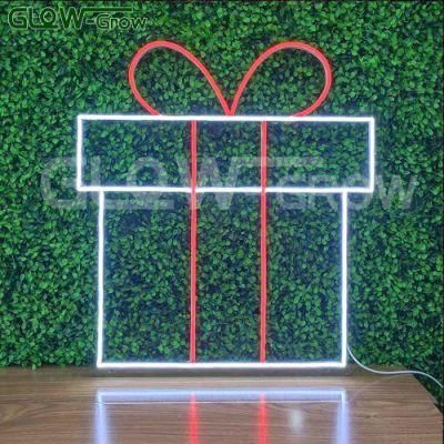 Custom White&Red LED Christmas Gift Box Silicone Neon Flex Neon Sign for Logo Advertising Outdoor Projector