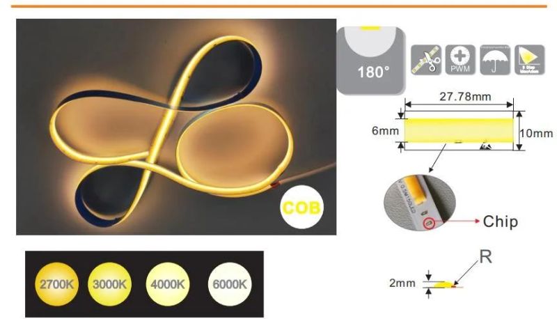 DOT-Free 4mm Nature White DC24V Flex COB LED Strip with 3 Years Warranty for LED Linear Light