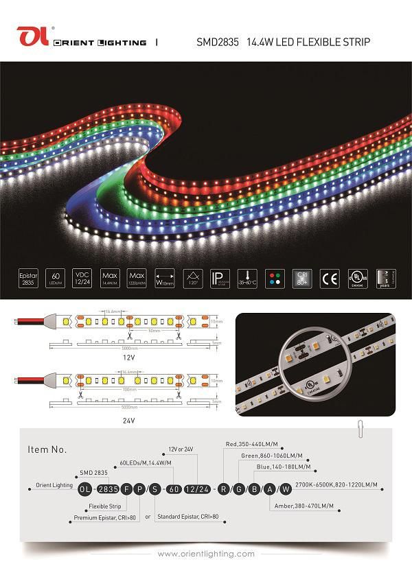 UL CE Epistar 2835 4000K 14.4W 4000K Strip Light LED